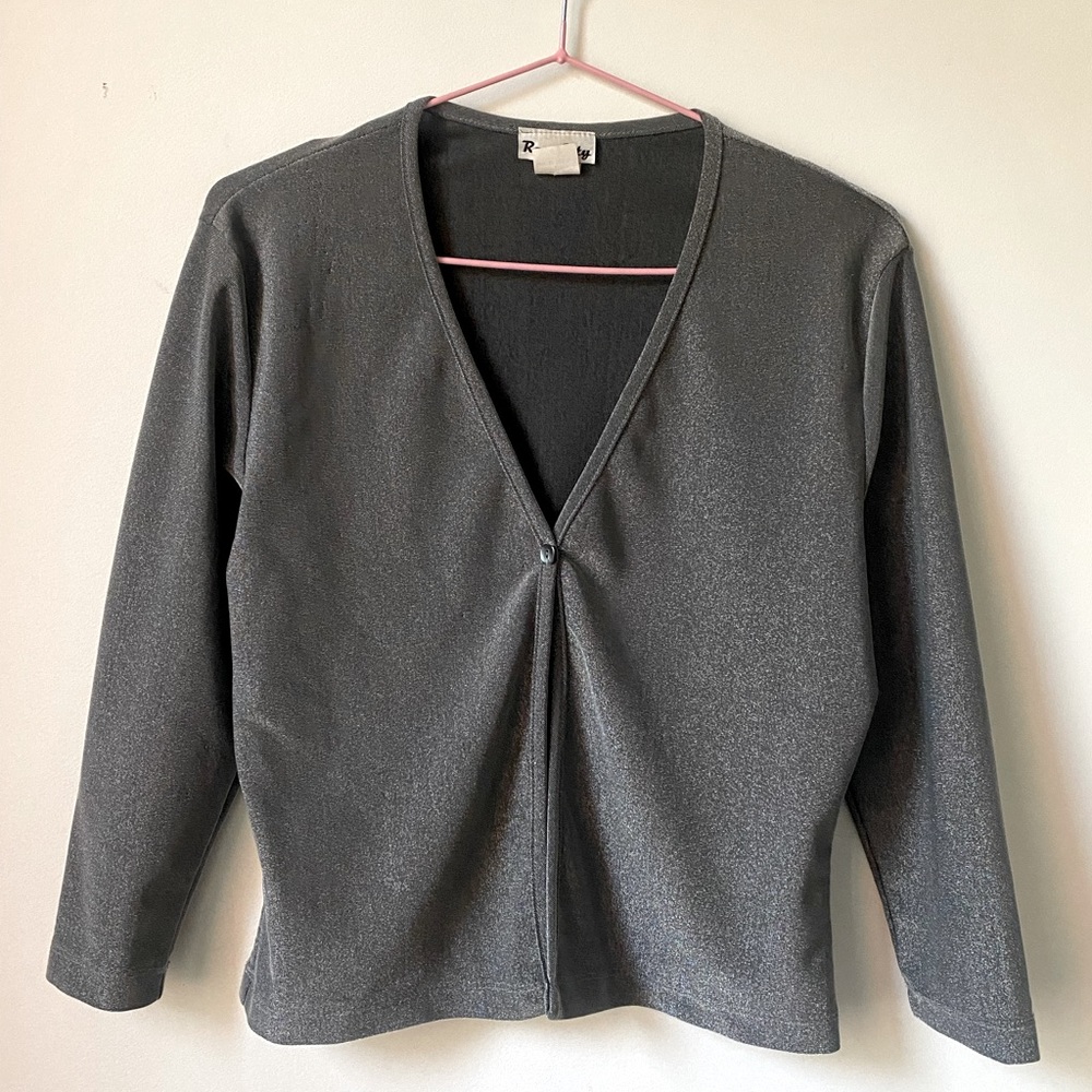 Vintage Sparkly Jersey Center Button 3/4 Sleeve Cropped Cardigan
